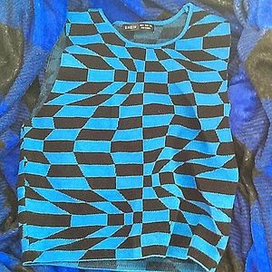 Crop top tank top shirt medium sized blue and black striped pattern aesthetic
